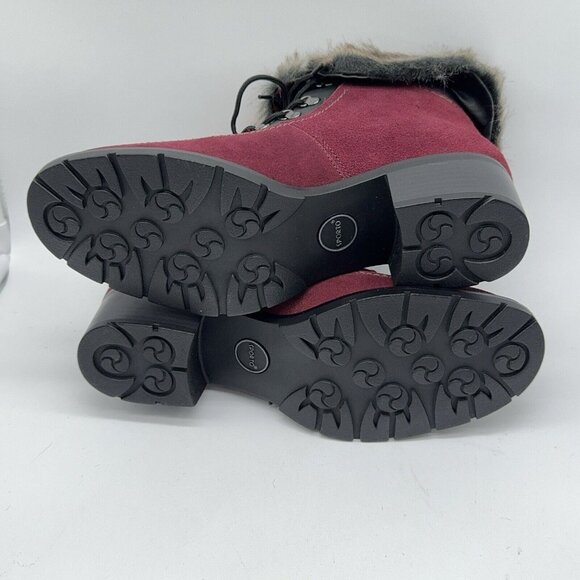 Sporto Holly Suede Boot Bootie Faux Fur Trim Burgundy Lace Up Block Heel 9 wide - Picture 8 of 12